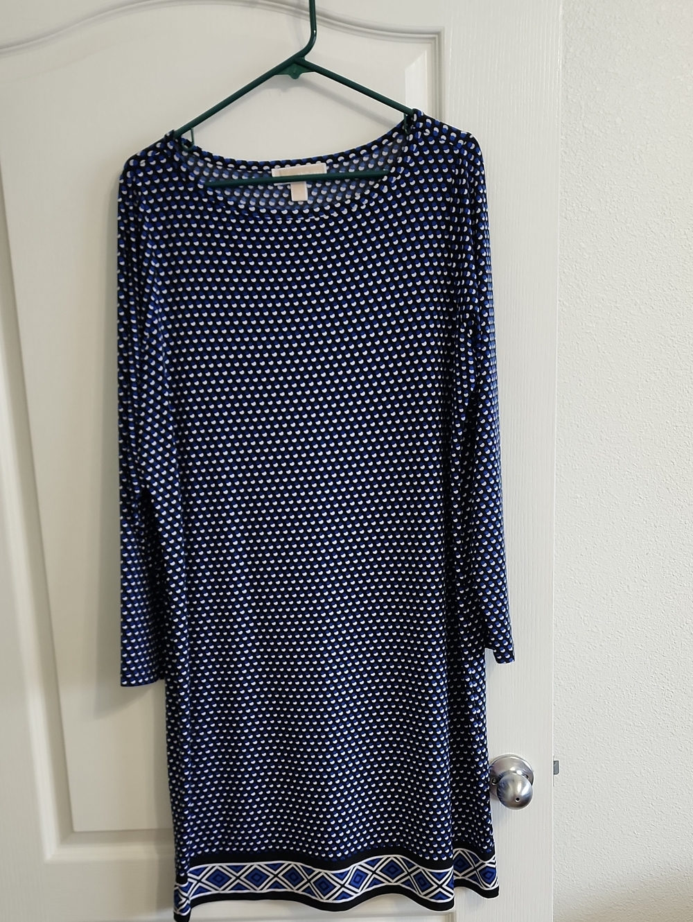MICHAEL Michael Kors Navy Blue and White Long Sleeve Patterned Dress